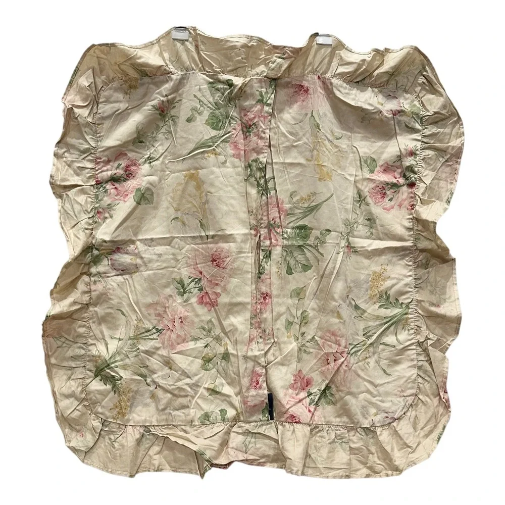 RALPH LAUREN THERESE Ruffled Pillow Sham Euro SQUARE Single Beige Floral Cottage